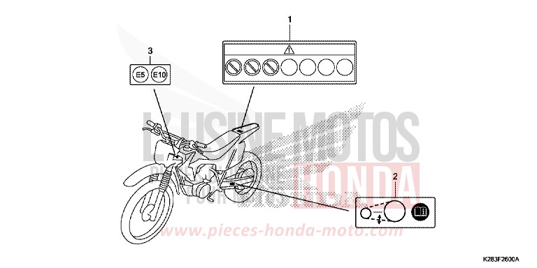 ETIQUETTE DE PRECAUTIONS de CRF125F "Petites Roues" EXTREME RED (R292) 2017